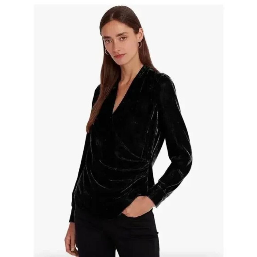 Lauren Ralph Lauren Pleated Velvet Surplice Blouse Elegant Old Money Dressy 12